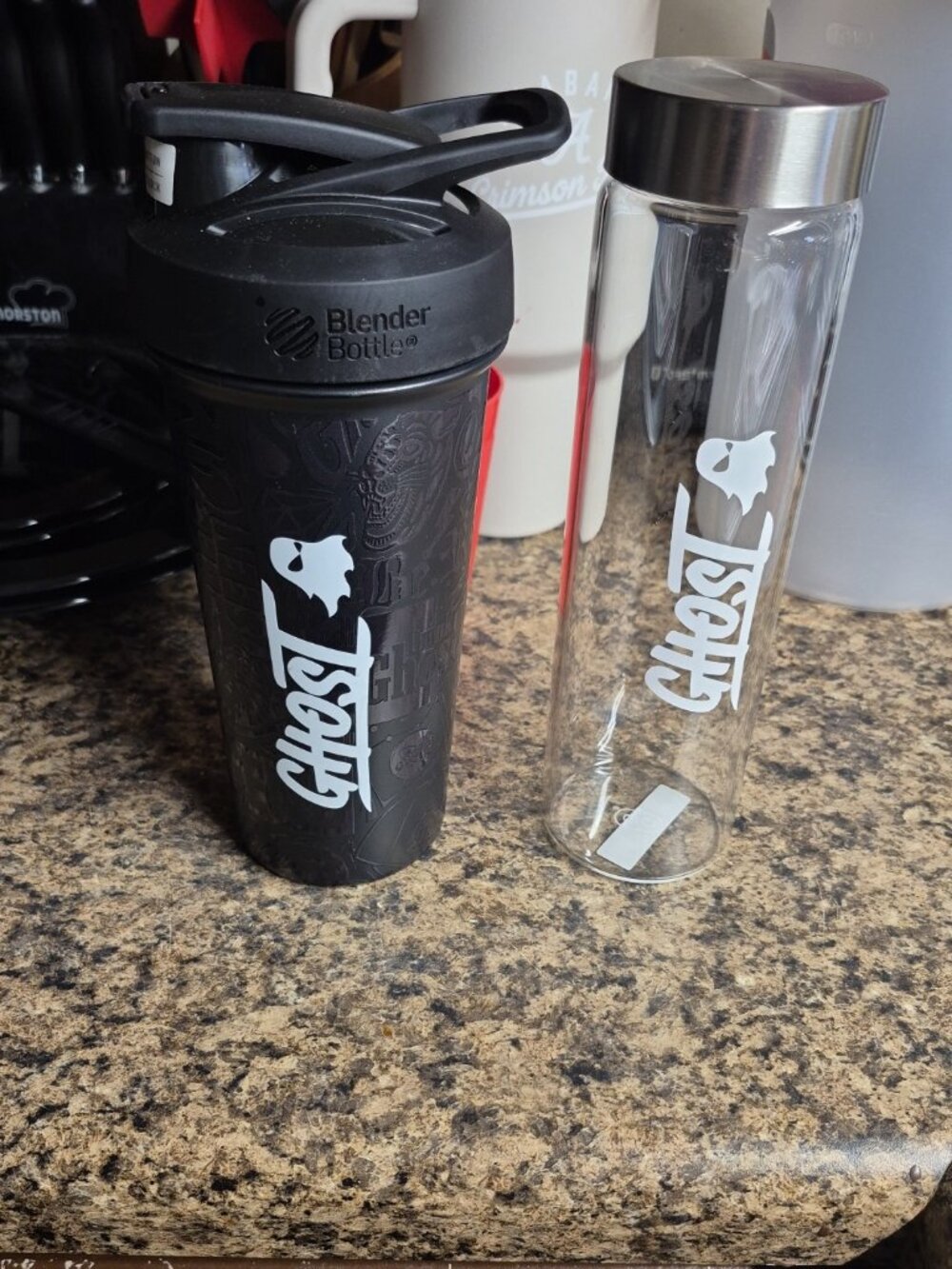 Ghost brand bottle mixer and glass matching brand bottle